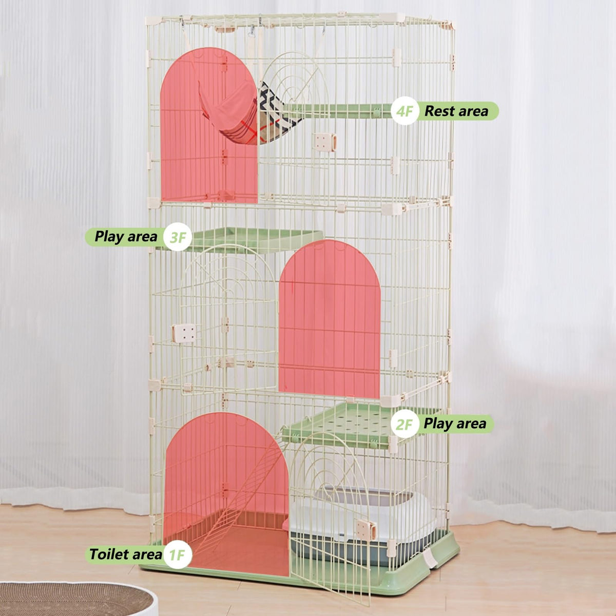 3/4-Tier Wire Cat Cage Playpen Kennel with Hammock J779