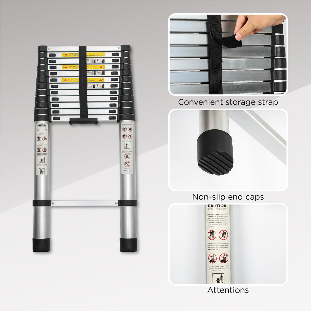 12.5FT Aluminum Telescoping Ladder 300 lbs C391