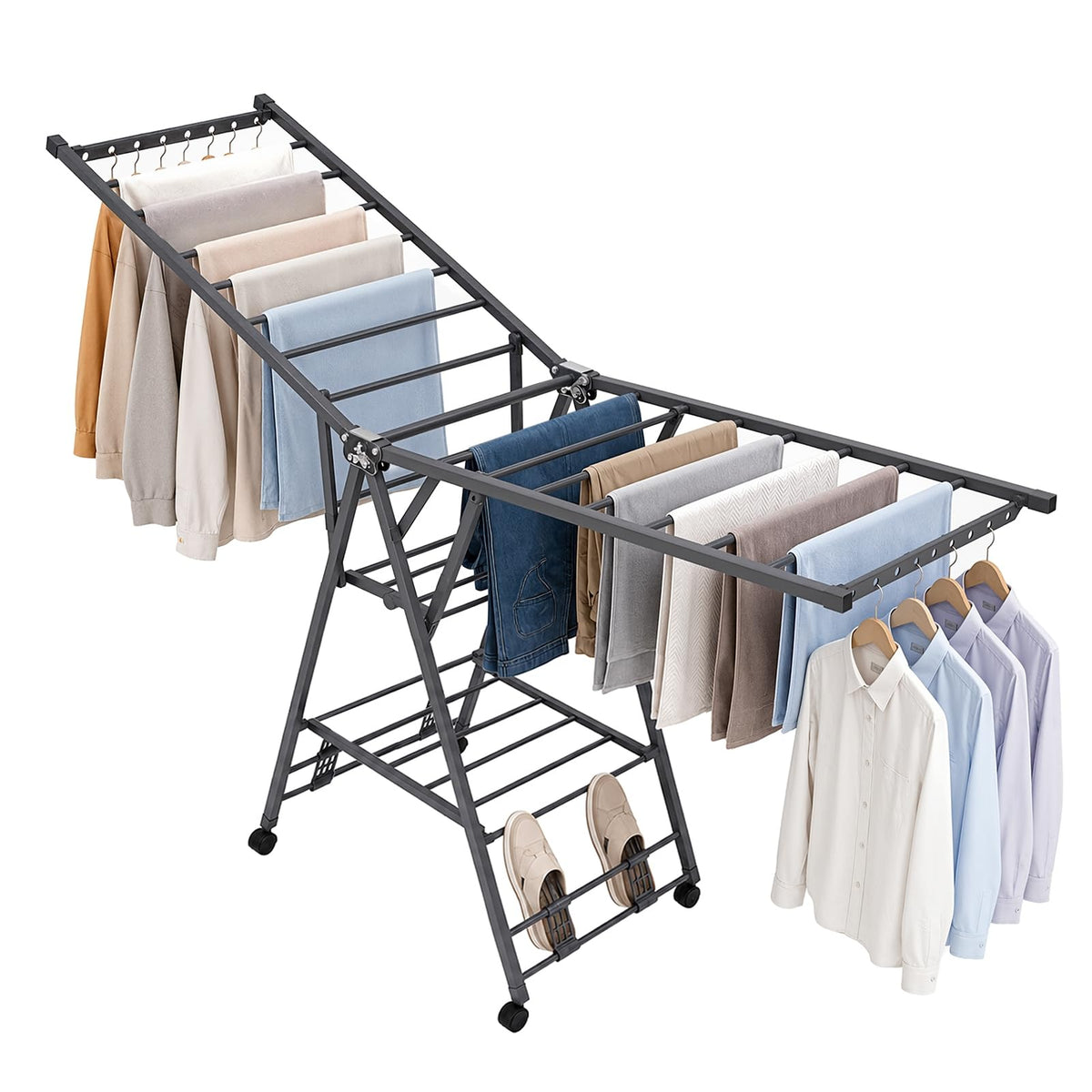 Foldable Metal Clothes Drying Rack with Wheels H826