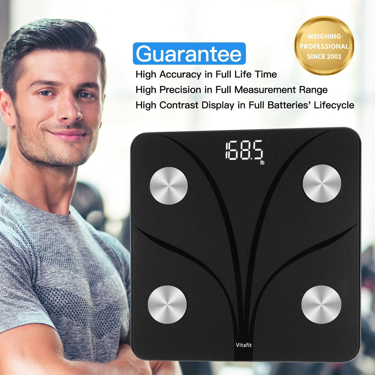 Smart Weight Scale with BMI Body Fat and Muscle, 400lb, Black Z19988