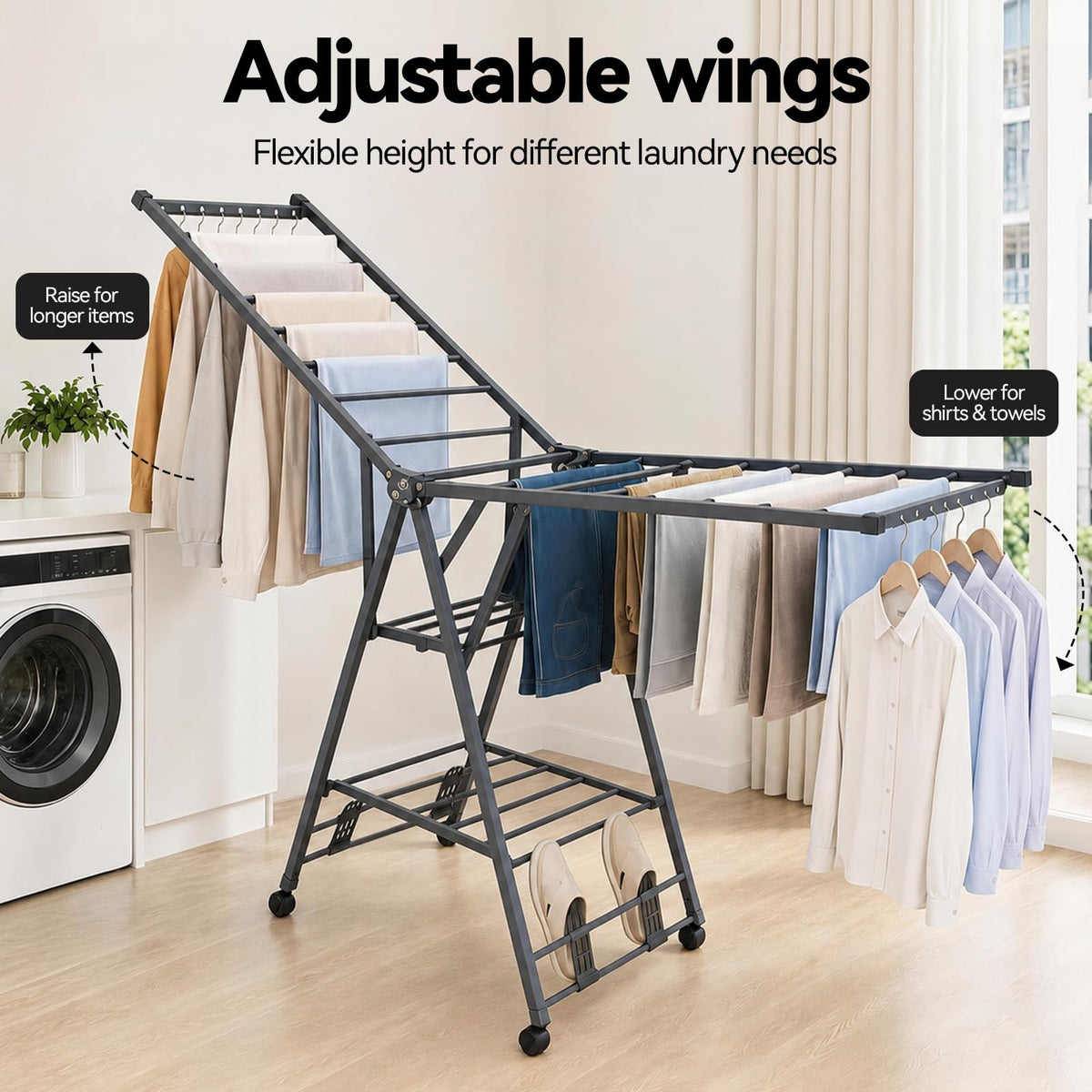 Foldable Metal Clothes Drying Rack with Wheels H826