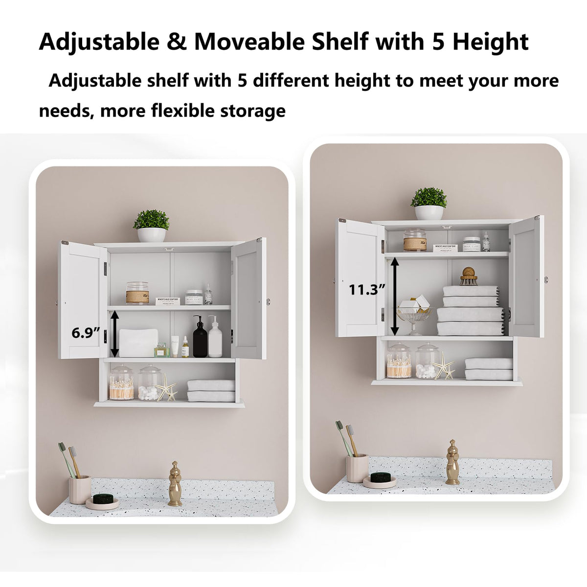 Wall Mount Bathroom Cabinet with 2 Doors and Open Shelf A71976