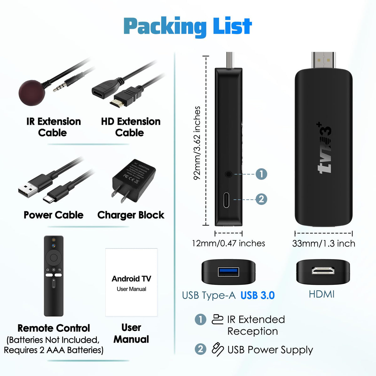 Android 14.0 TV Stick 2GB RAM 16GB ROM 4K WiFi 6 T65070