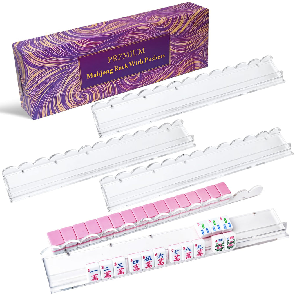 Clear Acrylic Mahjong Racks with Pushers, Set of 4 E77442