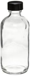 Clear Glass 2oz Boston Round Bottle with Black Screw Cap, Case of 24 D449