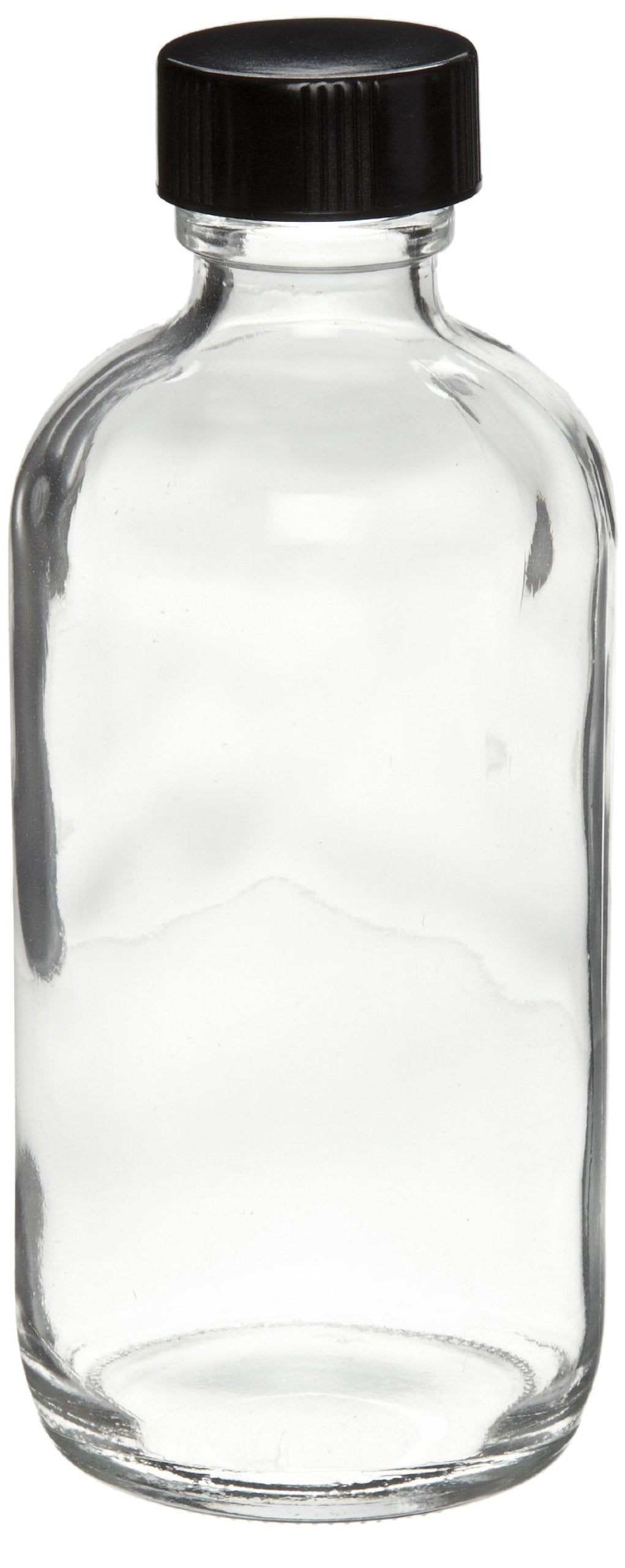 Clear Glass 2oz Boston Round Bottle with Black Screw Cap, Case of 24 D449