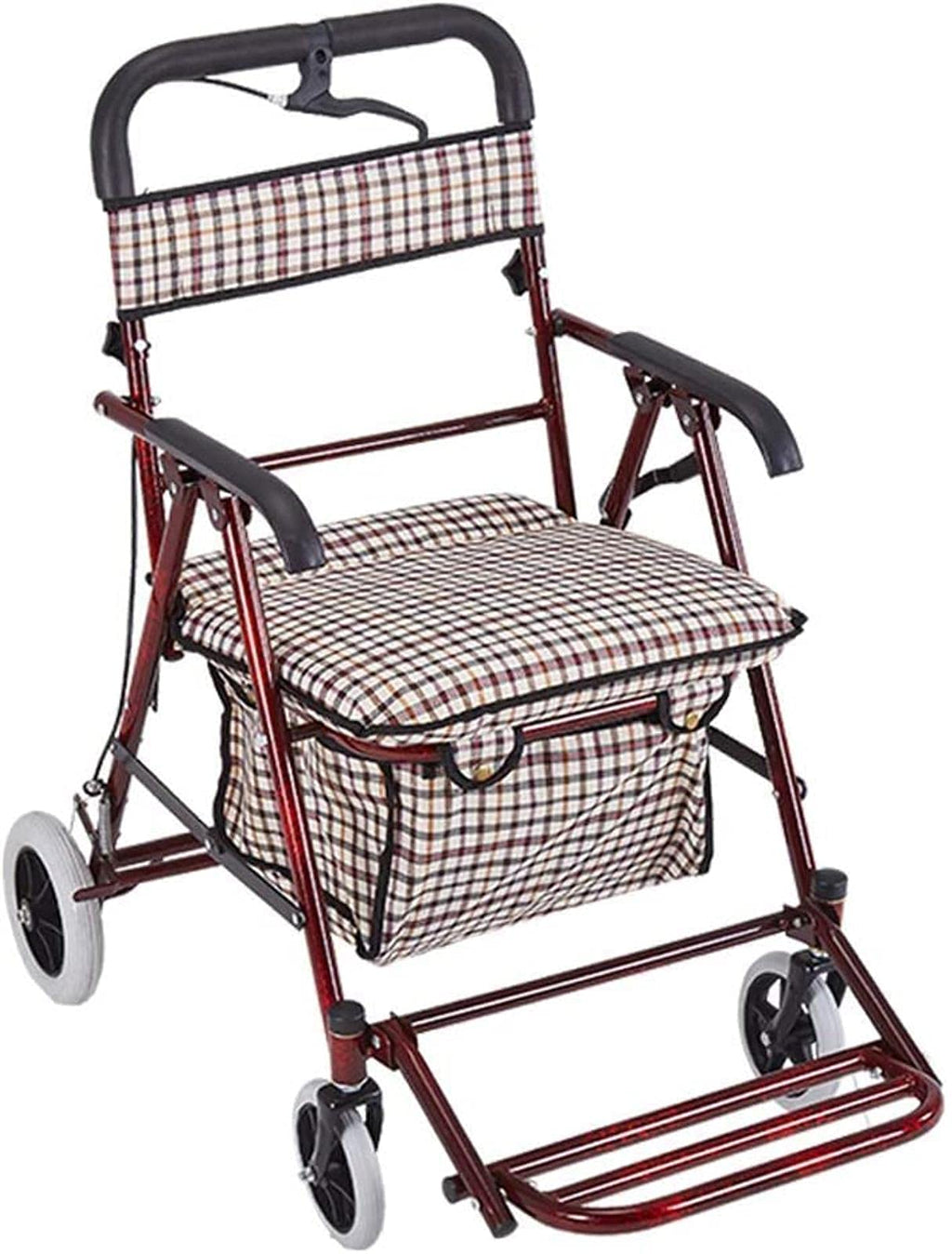 Rollator Walker Shopping Trolley with Seat Pedal Side Brake Red P189
