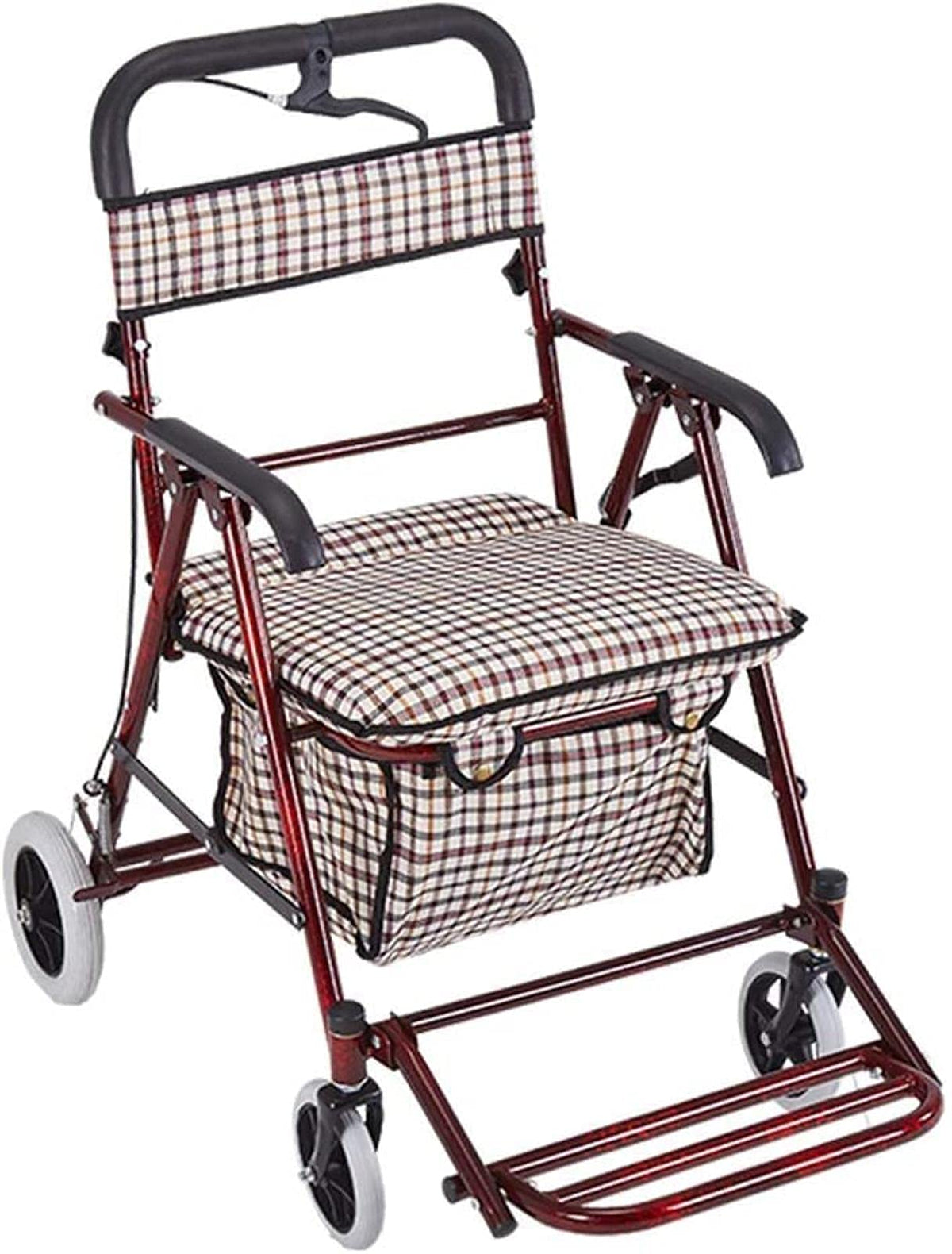 Rollator Walker Shopping Trolley with Seat Pedal Side Brake Red P189