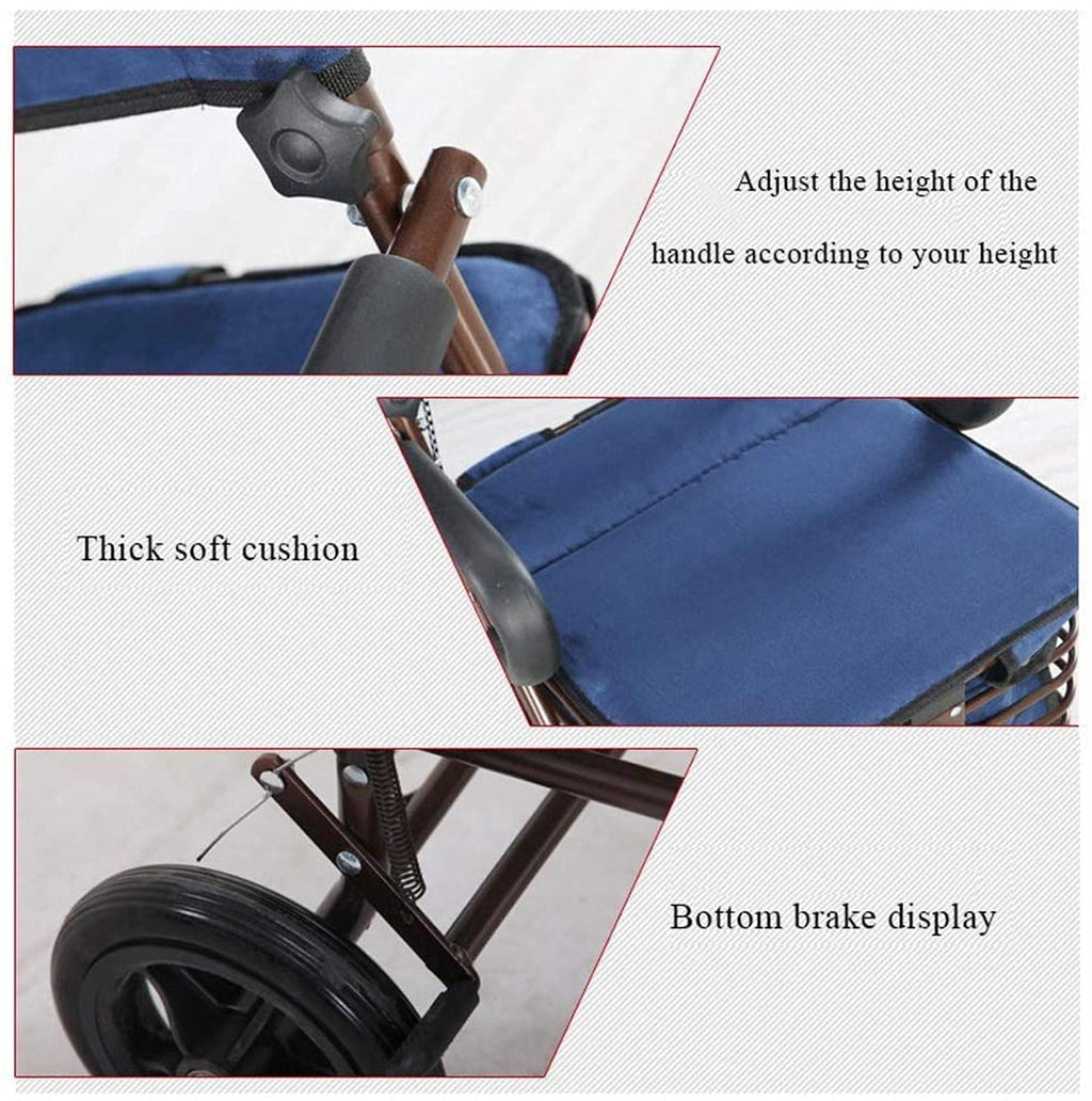 Rollator Walker Shopping Trolley with Seat Pedal Side Brake Red P189