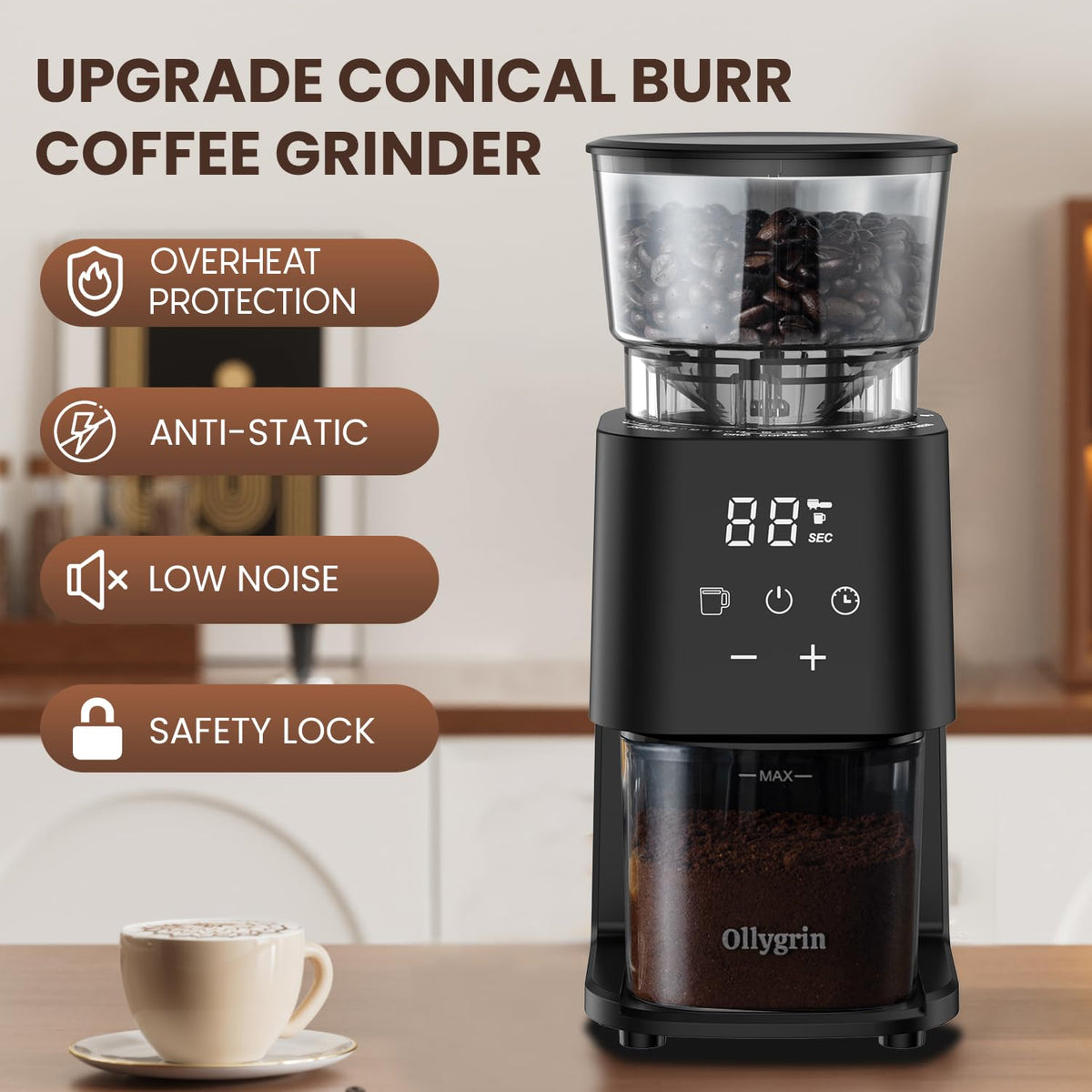 Electric Conical Burr Coffee Grinder, 30 Grind Settings, Black L33442