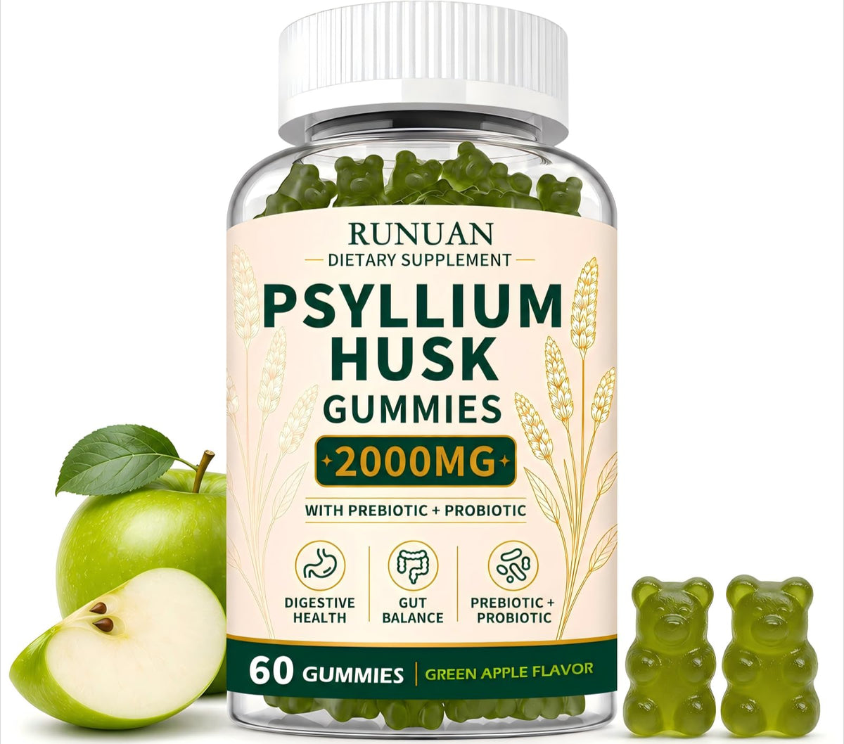 Sugar Free Psyllium Husk Gummies 2000mg 60 Count Q736