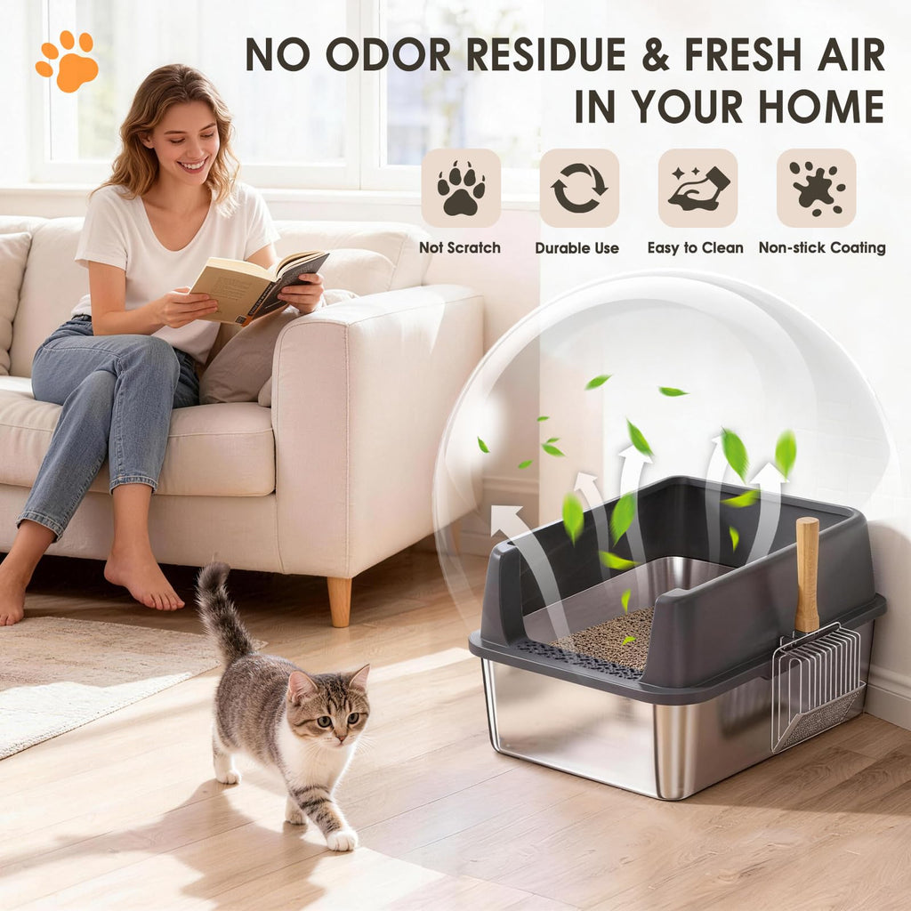 Stainless Steel High Sided Litter Box with Scoop O724479