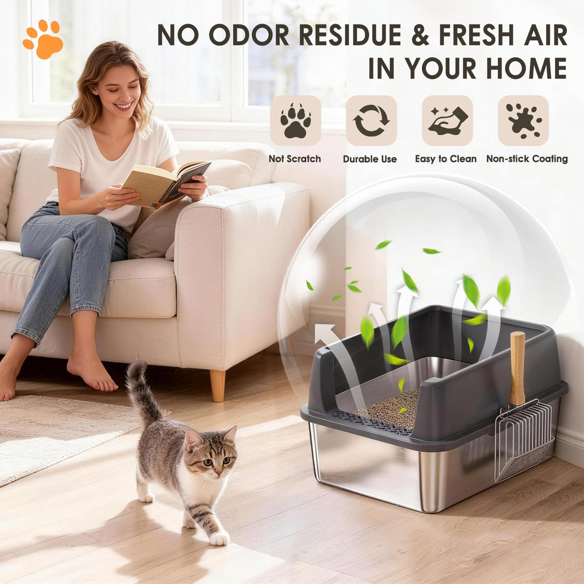 Stainless Steel High Sided Litter Box with Scoop O724479