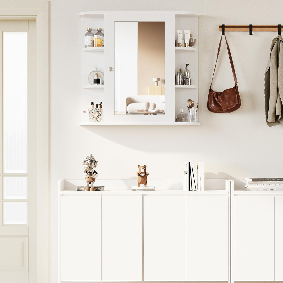 White Wall Mounted Medicine Cabinet with Mirror V79885