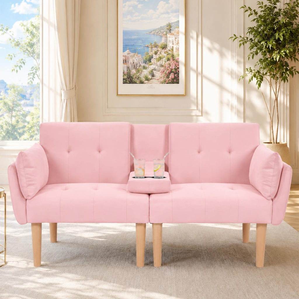 Light Pink Velvet Futon Sofa Bed K3267