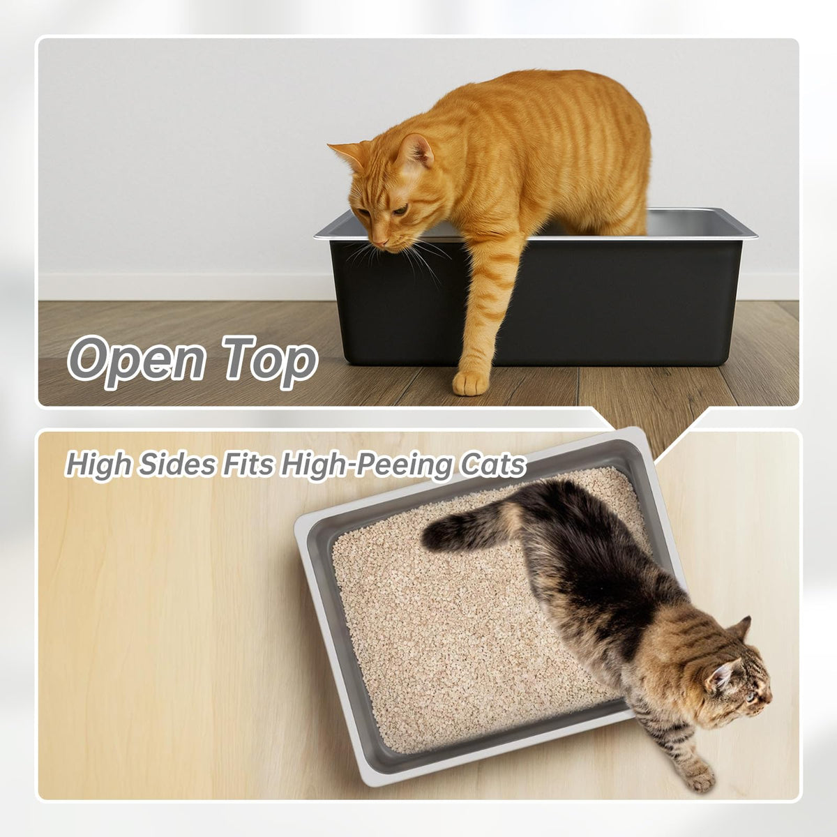 High Sided Stainless Steel Cat Litter Box Y23225