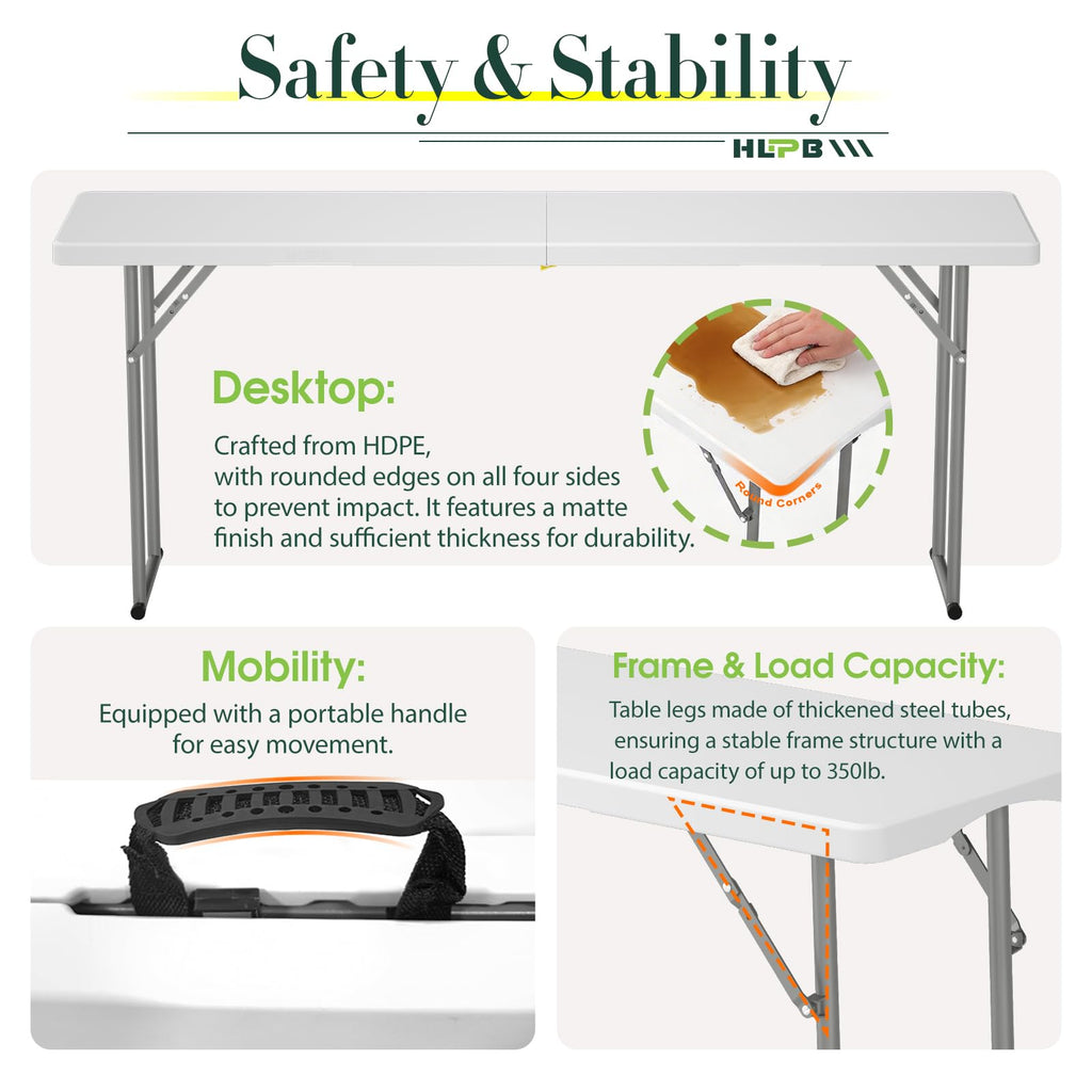 6 ft Narrow Folding Table with Handle & Safety Locks R344394