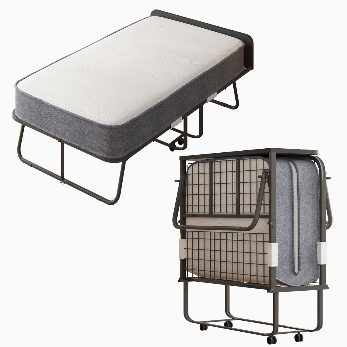Folding Bed with 5" Memory Foam Mattress and 4 Lockable Wheels Q320285