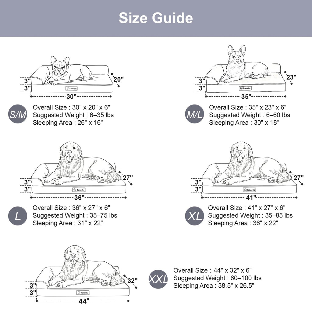 Memory Foam Orthopedic Dog Bed with Removable Waterproof Cover, 35x23 Inches, Light Grey E447