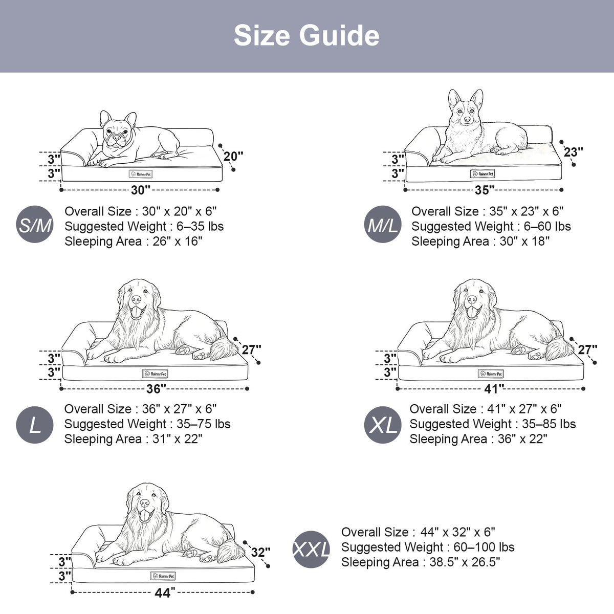 Memory Foam Orthopedic Dog Bed with Removable Waterproof Cover, 35x23 Inches, Light Grey E447