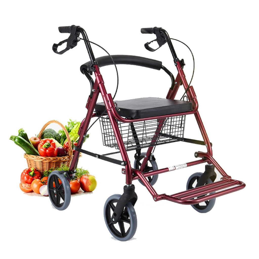 Red Folding Rollator with Seat and Basket I3317
