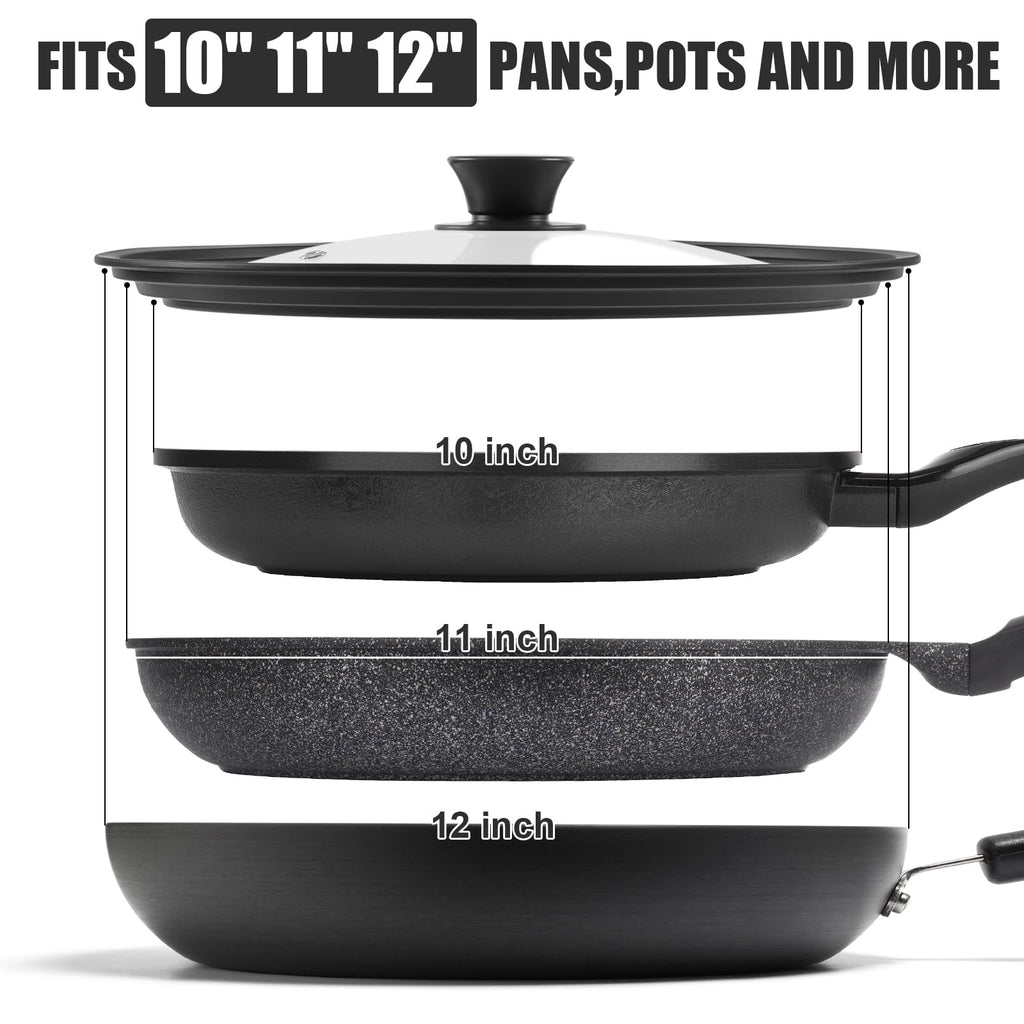 Tempered Glass Universal Lid with Silicone Rim for 10" 11" 12" Cookware E156871