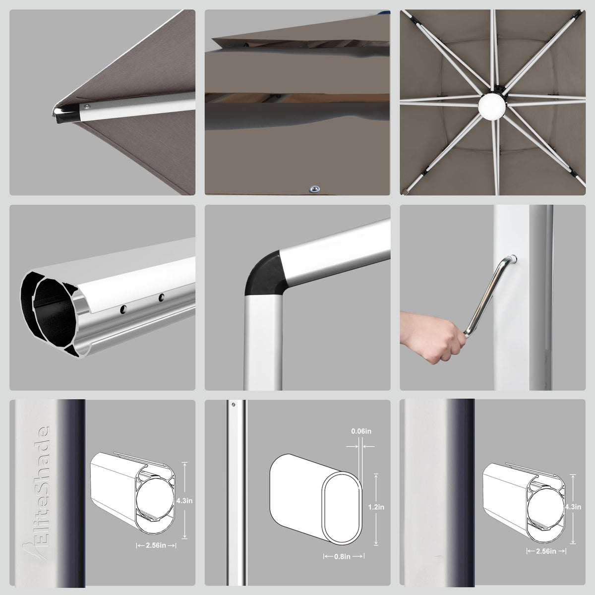10x10FT Aluminum Cantilever Patio Umbrella with Light T252179