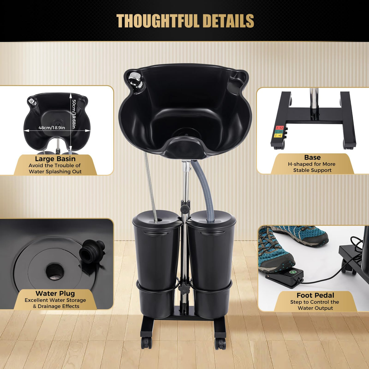 Portable Plastic Shampoo Unit with Electric Pump, 2 Buckets and Drain Hoses Y849