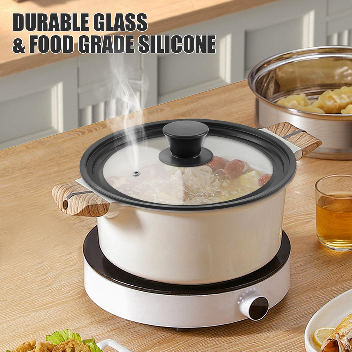 Tempered Glass Universal Lid with Silicone Rim for 10" 11" 12" Cookware E156871