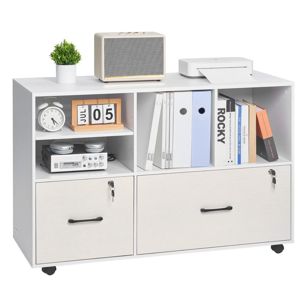 White 2 Drawer Wooden Lockable Mobile File Cabinet T606112