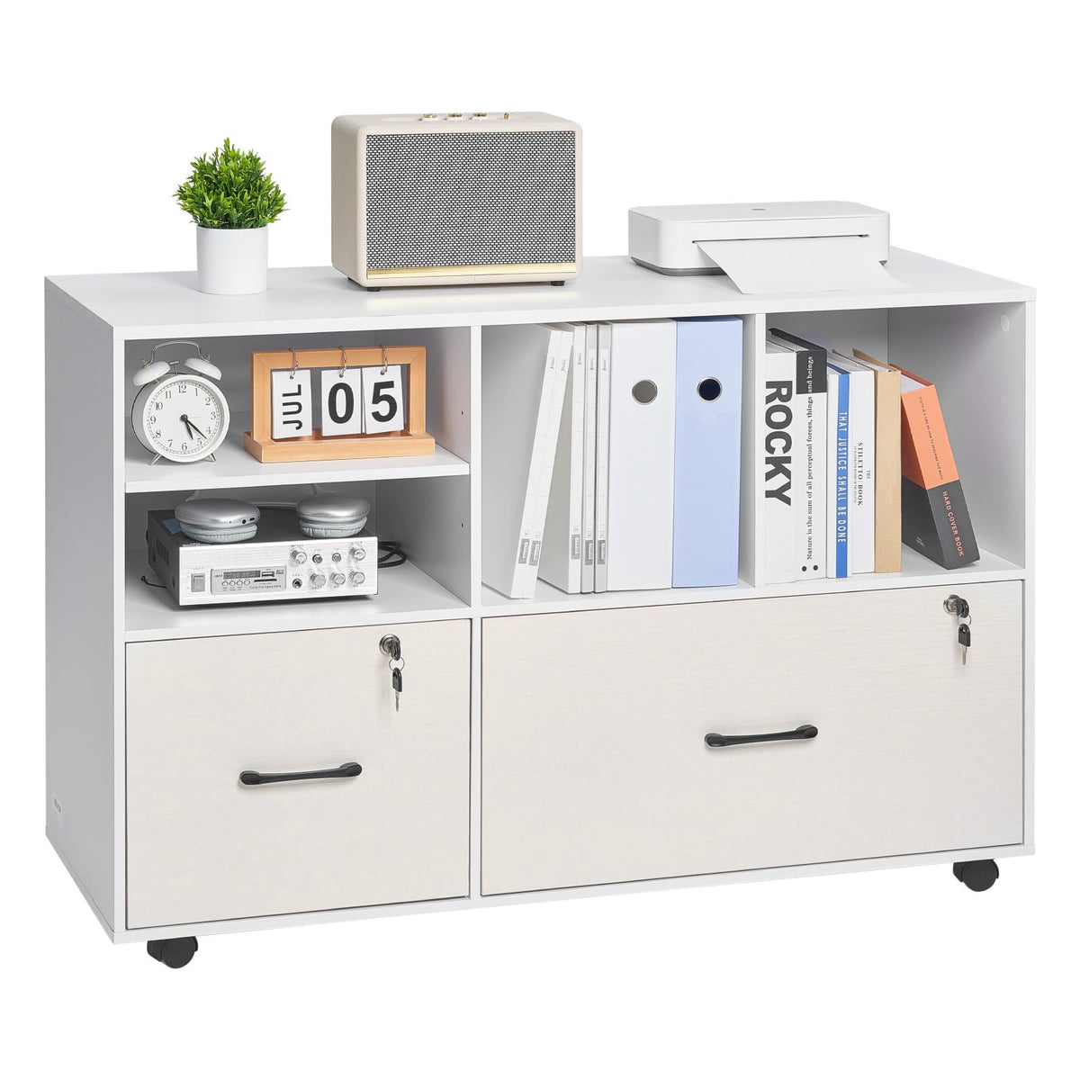 White 2 Drawer Wooden Lockable Mobile File Cabinet T606112