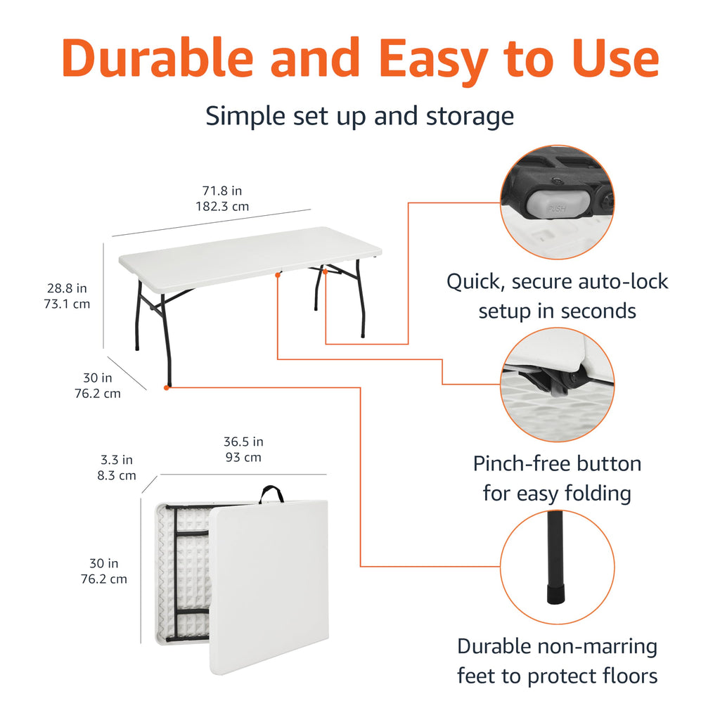 Heavy Duty Portable Folding Table, 6 ft, White U38087