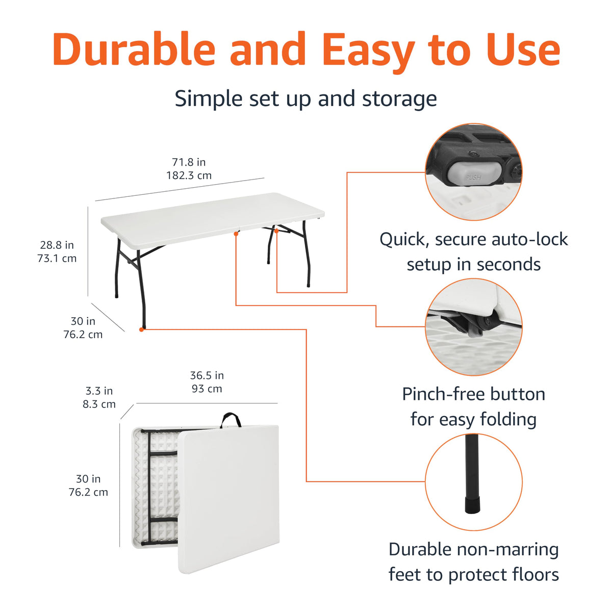 Heavy Duty Portable Folding Table, 6 ft, White U38087