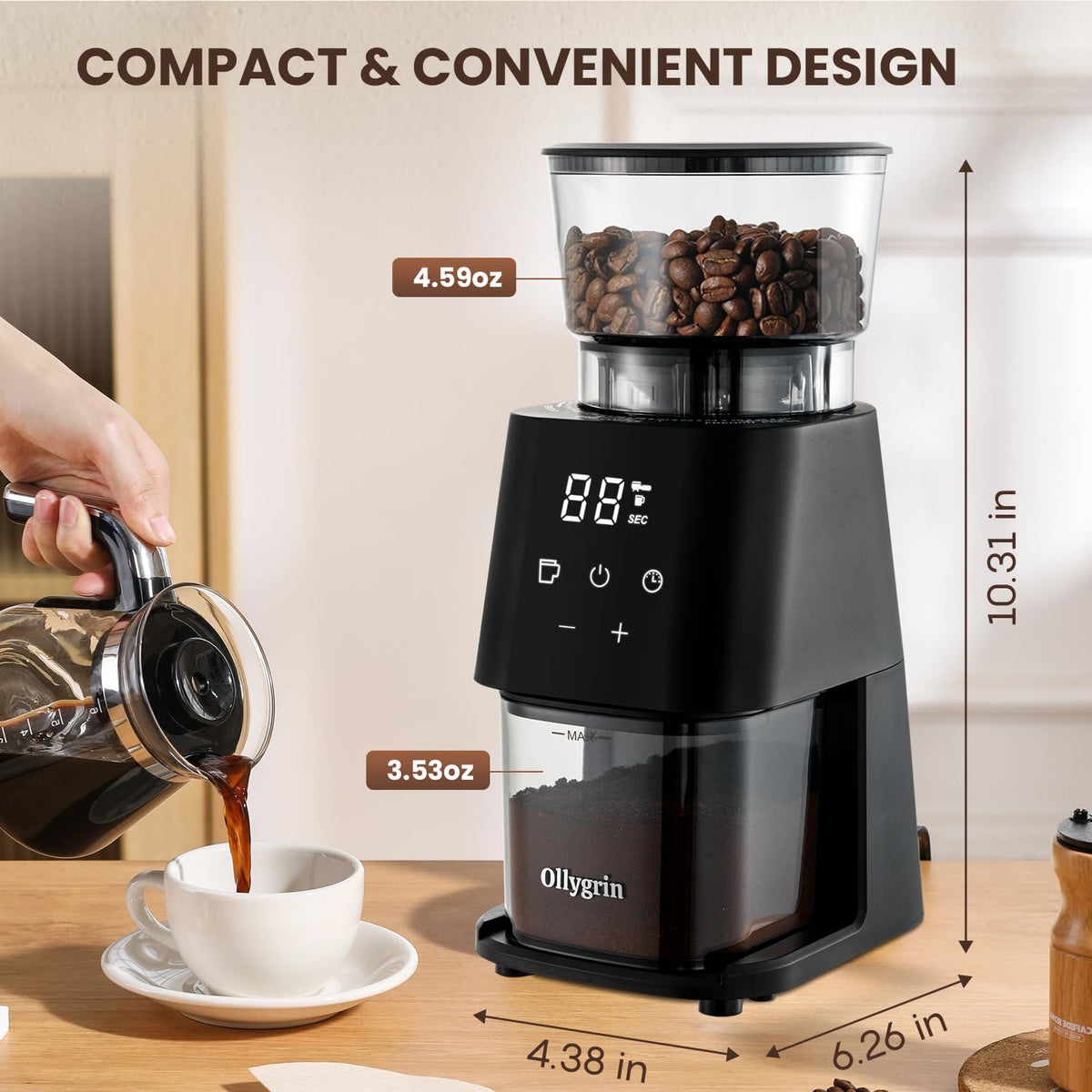 Electric Conical Burr Coffee Grinder, 30 Grind Settings, Black L33442