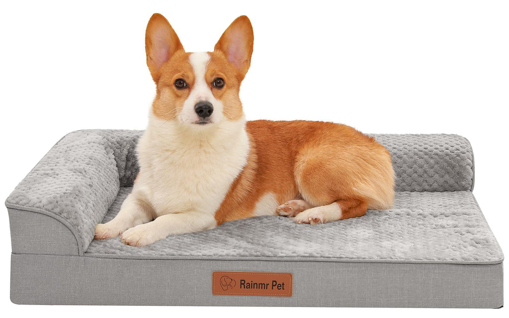 Memory Foam Orthopedic Dog Bed with Removable Waterproof Cover, 35x23 Inches, Light Grey E447