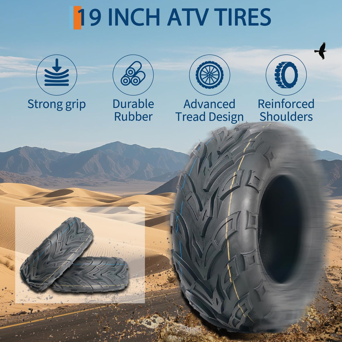 2 Pack 19x7-8 ATV Tires 4PR Tubeless All Terrain Q5485
