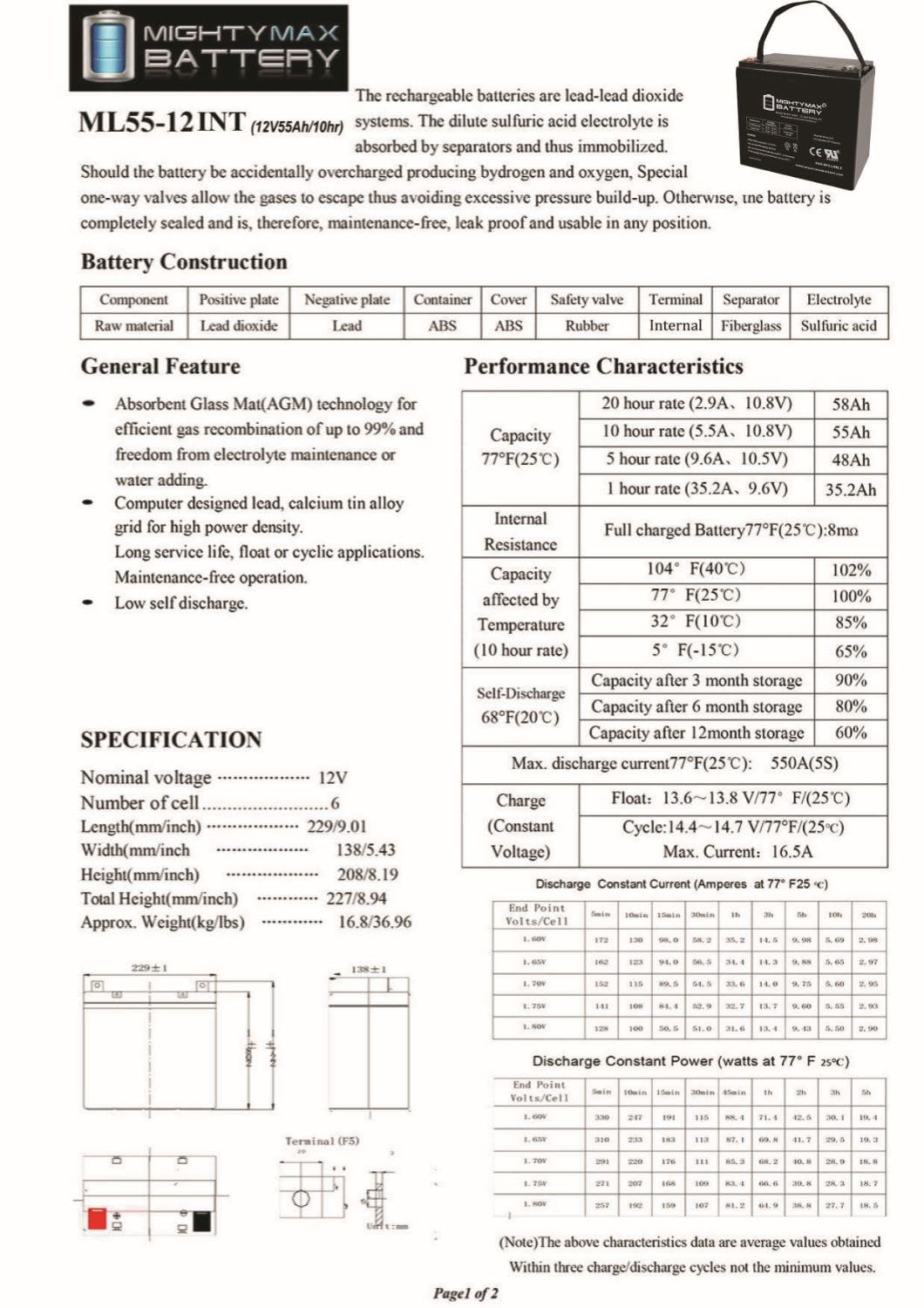 12V 55AH AGM Car and Truck Battery U2369