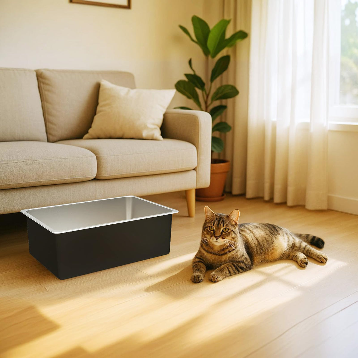 High Sided Stainless Steel Cat Litter Box Y23225