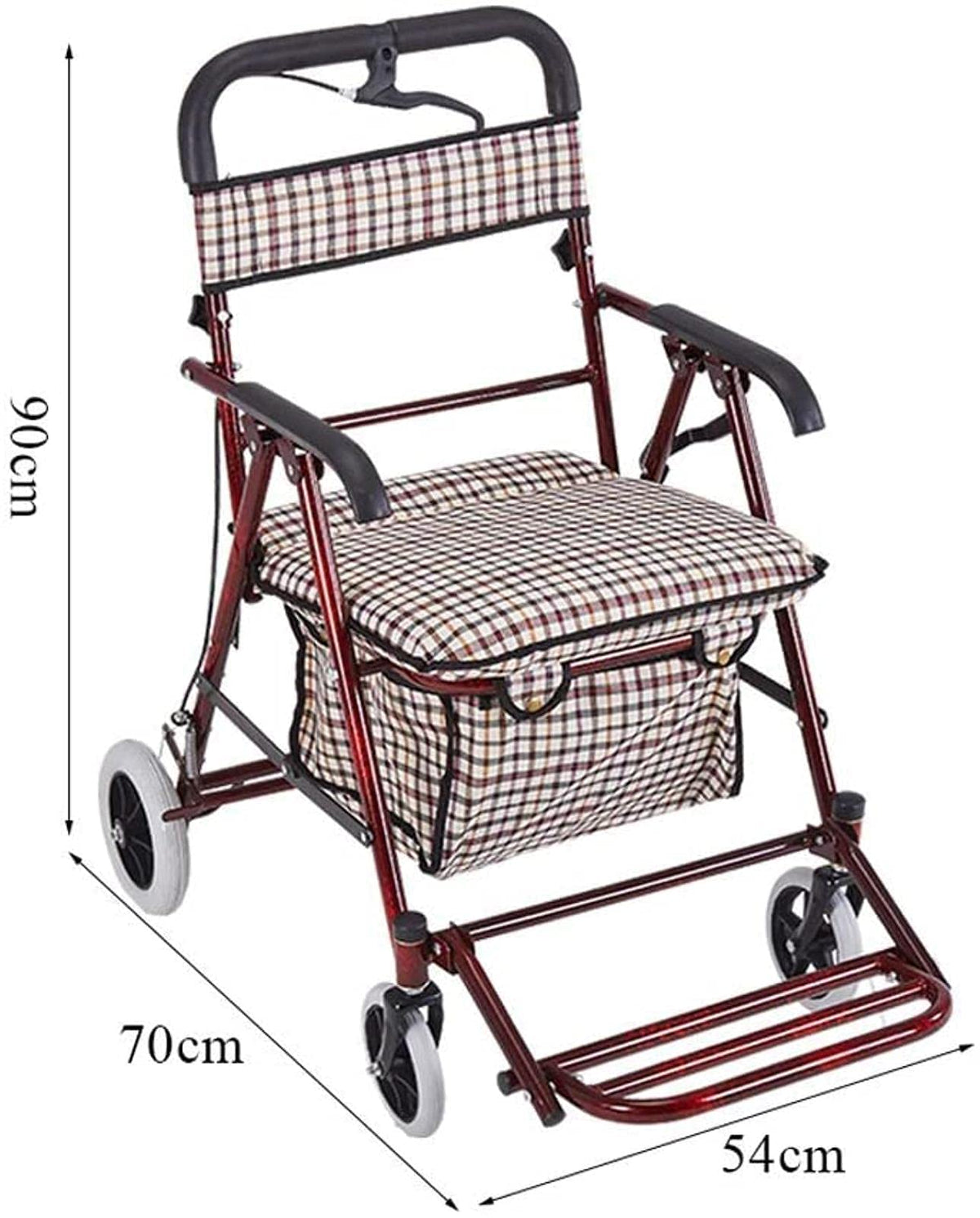 Rollator Walker Shopping Trolley with Seat Pedal Side Brake Red P189
