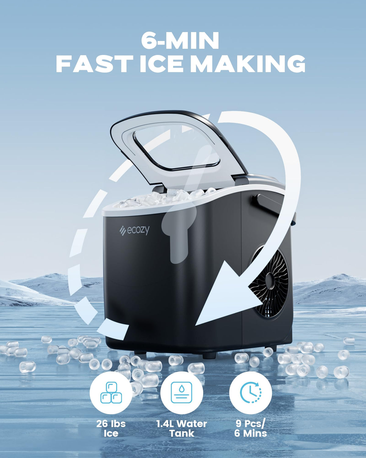 Countertop Ice Maker with Carry Handle, 26lbs/24Hrs Y3056