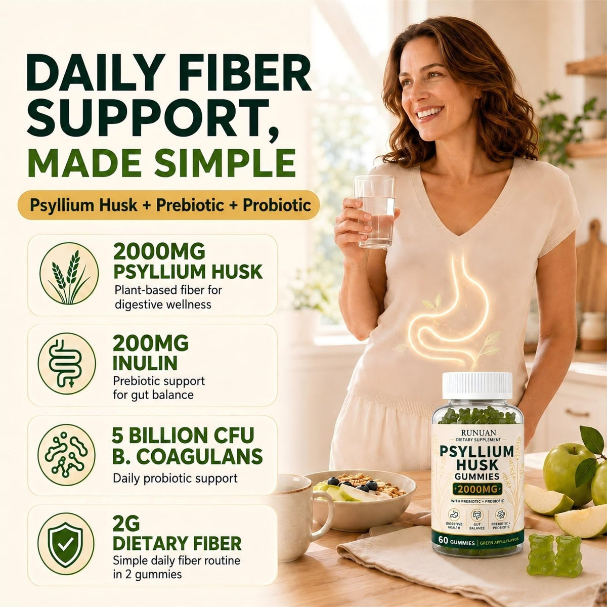Sugar Free Psyllium Husk Gummies 2000mg 60 Count Q736