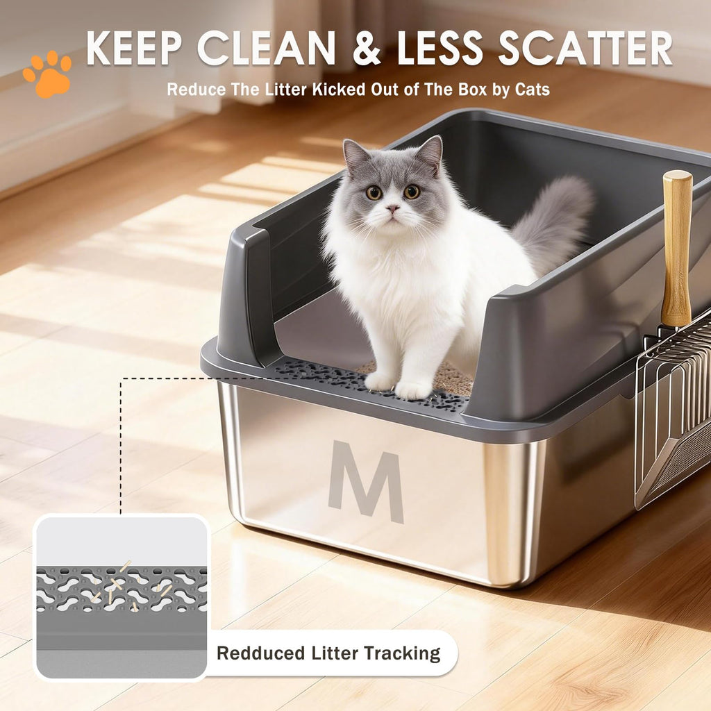 Stainless Steel High Sided Litter Box with Scoop O724479