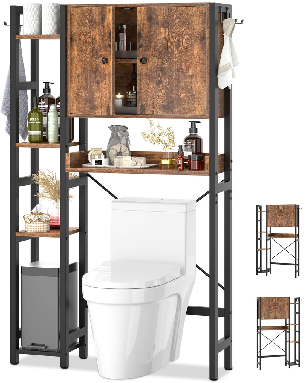 Over The Toilet Storage Cabinet with Doors, 7 Tier Bathroom Organizer with Adjustable Shelf K62426