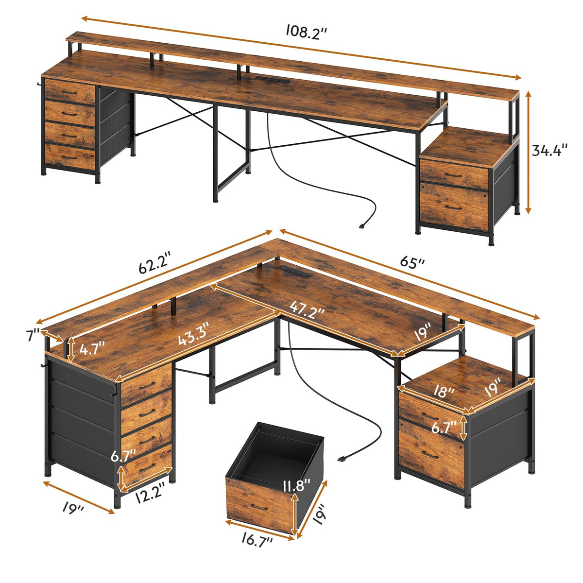 L Shaped Computer Desk with 6 Drawer A98936