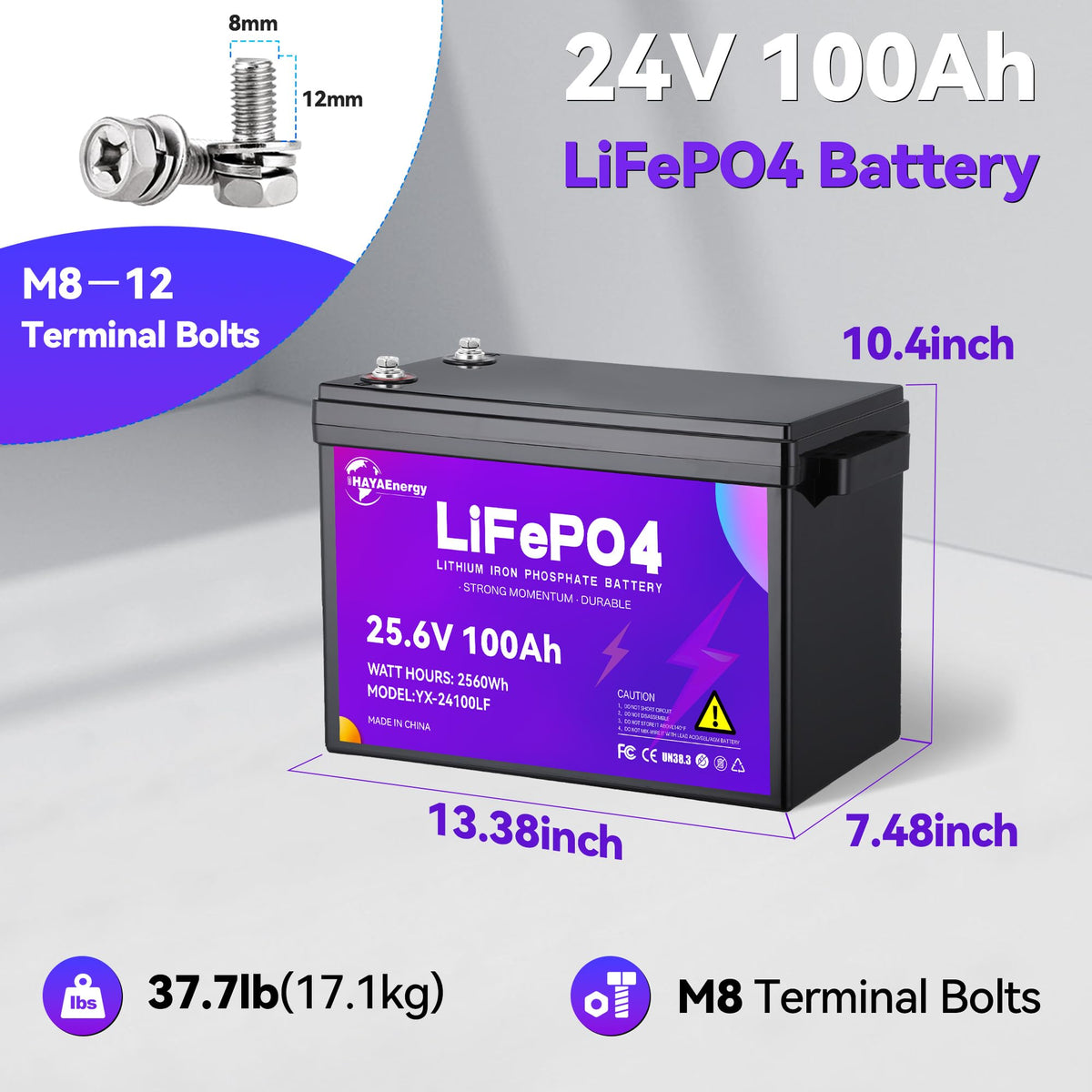24v 100ah LiFePO4 Lithium Battery with 100A BMS M776