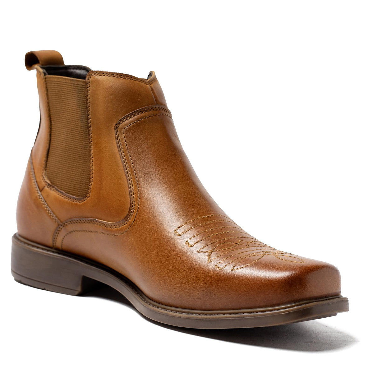 Cowboy Boots for Men Square Toe Leather Ankle Western Chelsea Slip On Boots E944