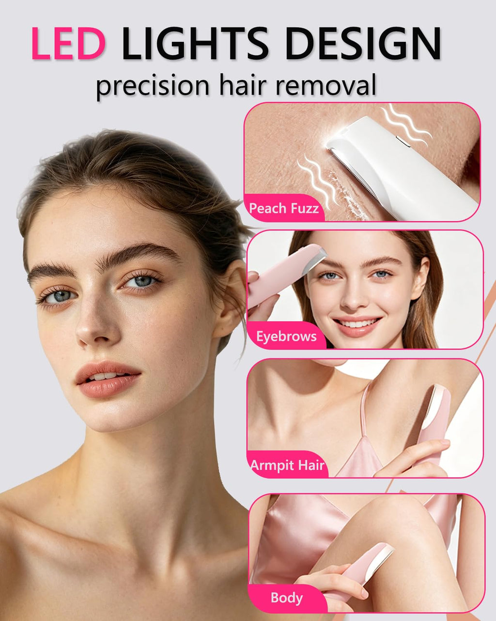 Sonic Facial Hair Remover with LED Light, 4 Replacement Blades D9486