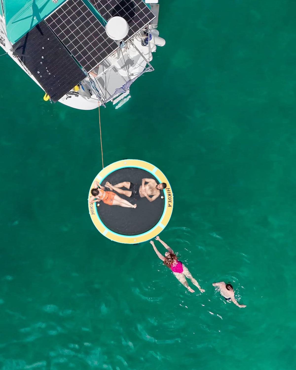 Inflatable Round Floating Ring Water Hammock Dock with Water Ladder and Cup Holder W631