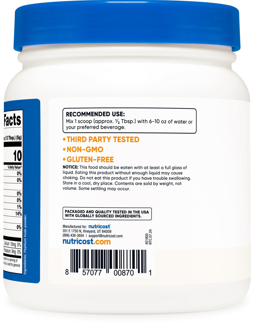 Psyllium Whole Husk Powder 8.1oz Gluten Free Non-GMO T8407