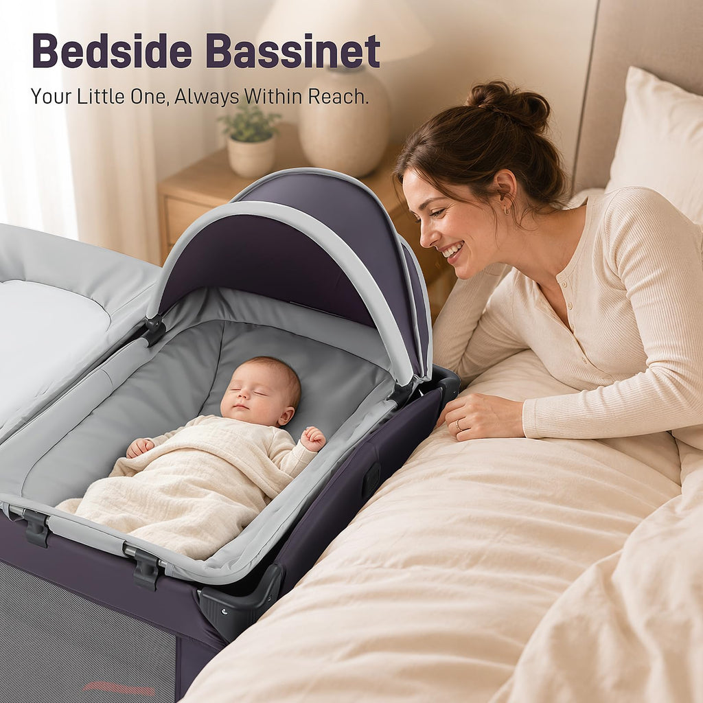 4-in-1 Portable Baby Playard with Bassinet and Changing Table, Black O535